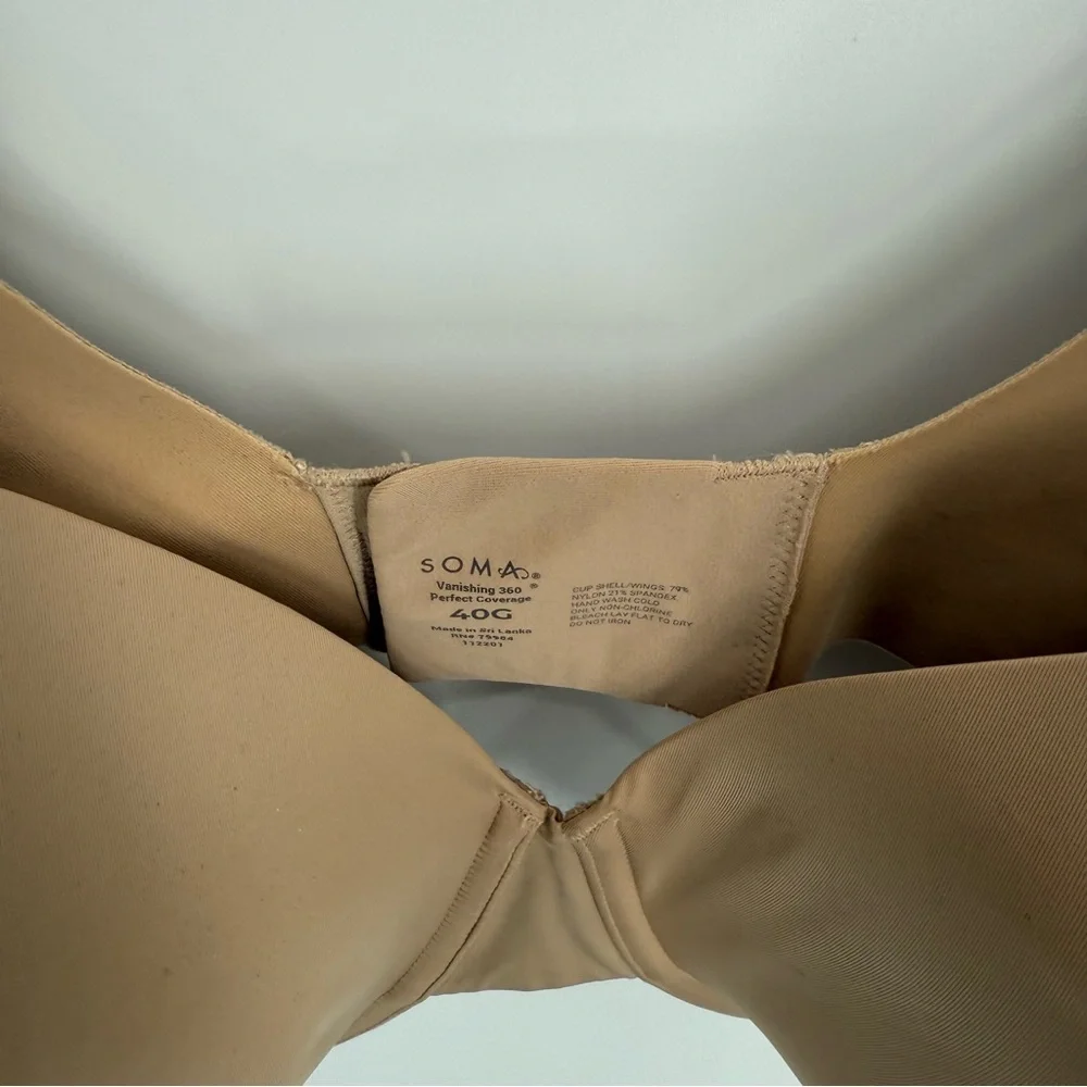 Soma Bra Vanishing 360 Perfect Coverage Tan Size 40G Underwire Adjustable